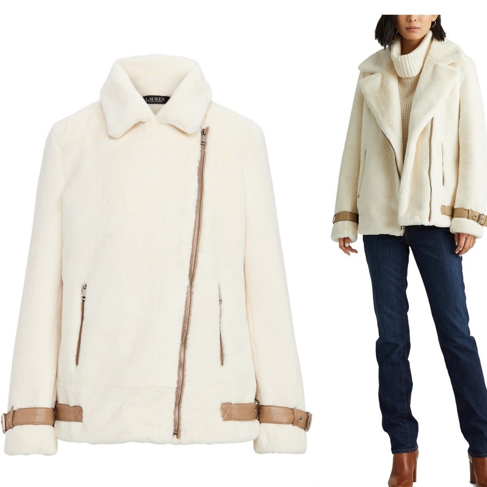 Ralph Lauren Asymmetric Faux Fur Moto Coat